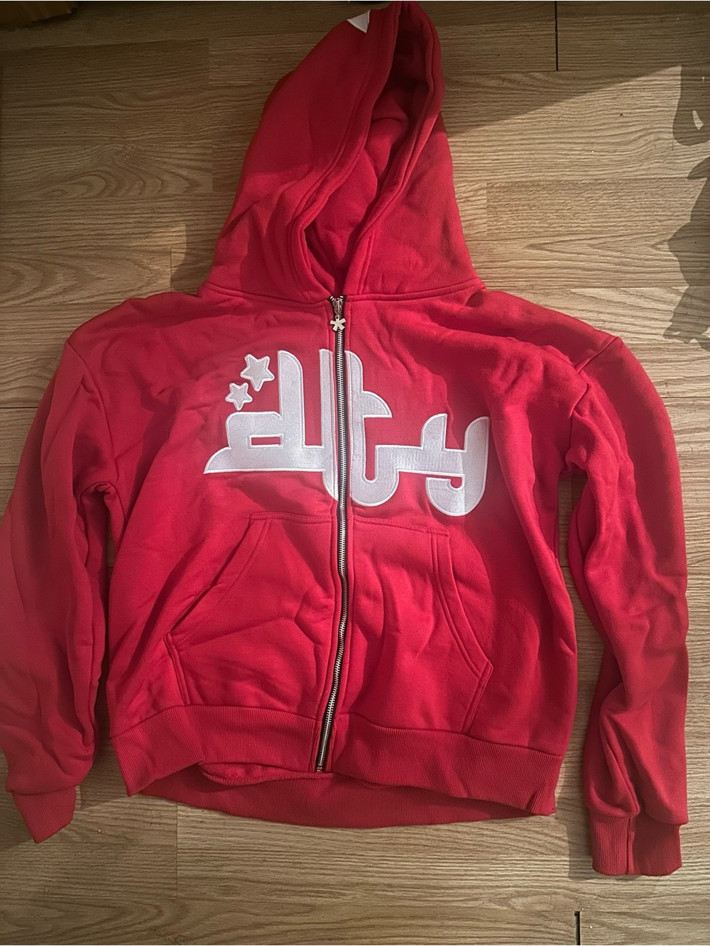 Divide The Youth Bright Red Zip Hoodie with White Label